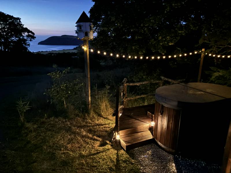 Geodome with wood-fired hot tub