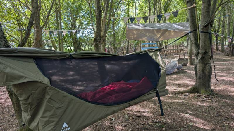 HamCamp, Pre-Pitched Hammocks in the Woods