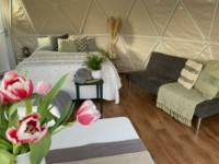 Geodome with wood-fired hot tub