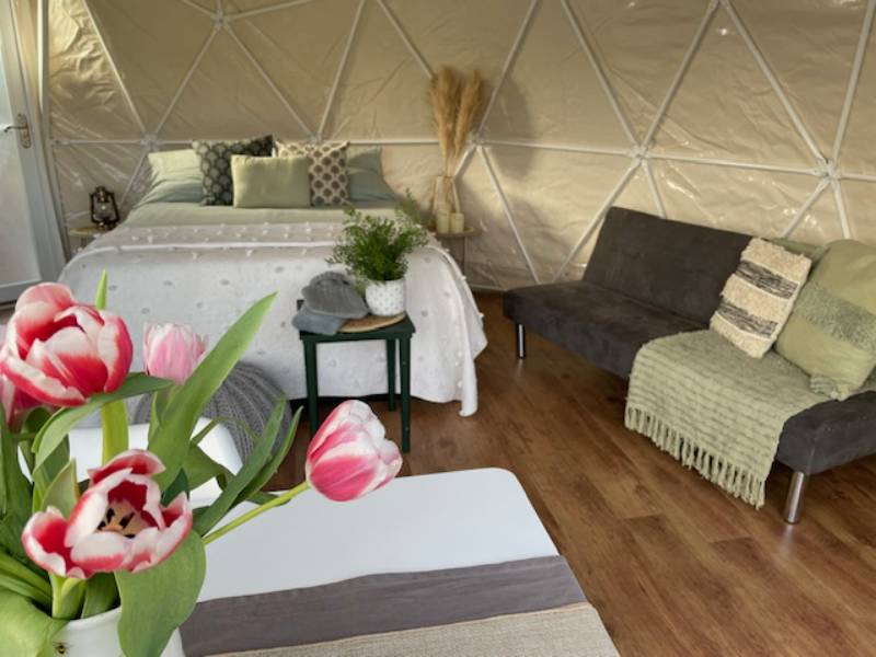 Geodome with wood-fired hot tub