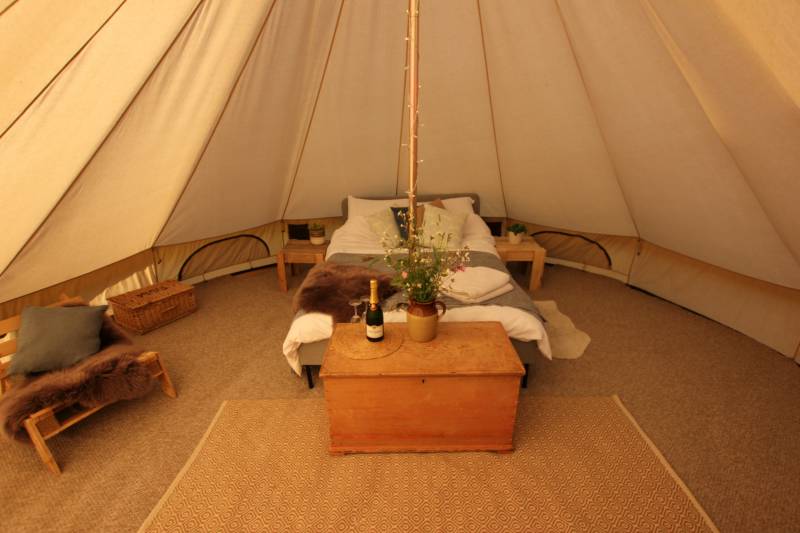 Pre-pitched, furnished bell tent