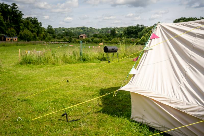 Bell Tent 1 SPINDLE field pitched with porch
