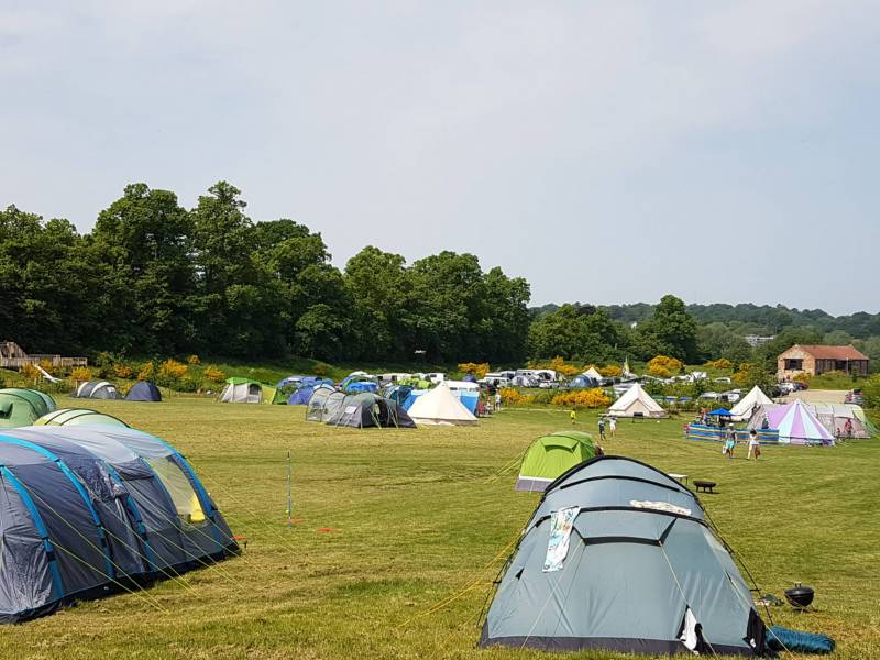Bell Tent 1 SPINDLE field pitched with porch