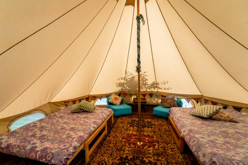 Bell Tent 1 SPINDLE field pitched with porch