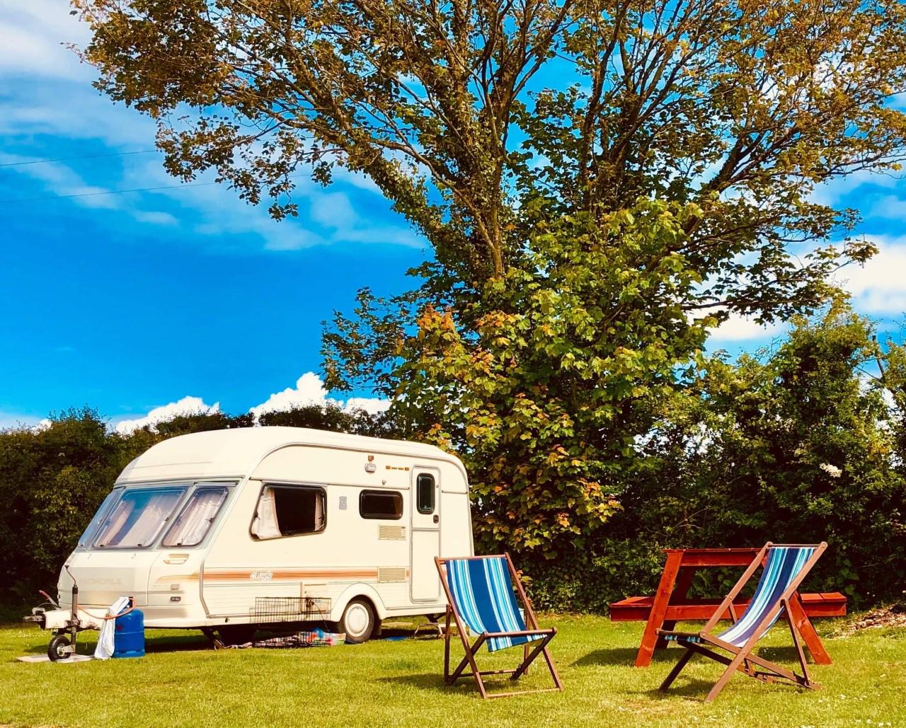 Caravan & camping pitch with fire pit 2 at Tregroes Caravan, Camping