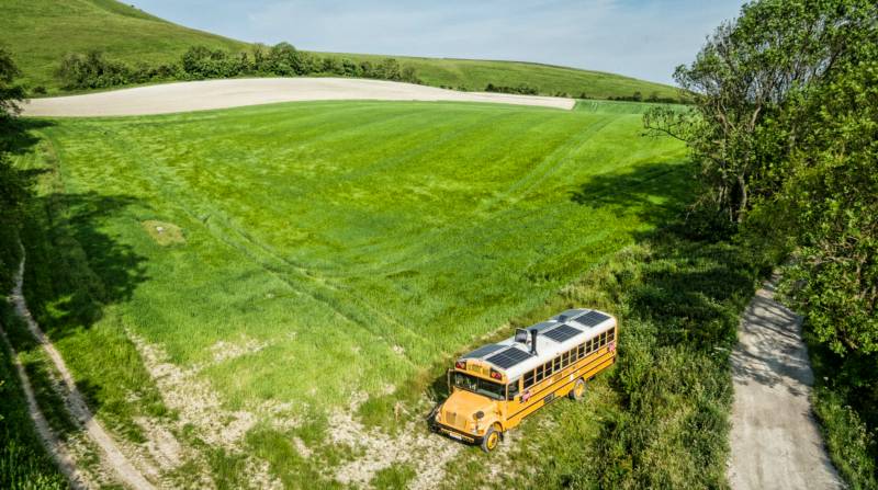 Skoolie Stays American school bus