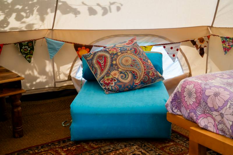 Bell Tent 1 SPINDLE field pitched with porch