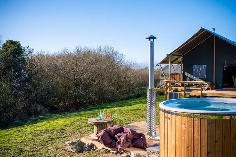 Owl Lodge With Wood Fired Hot Tub 1 At, Glamping With Fire Pit And Hot Tub