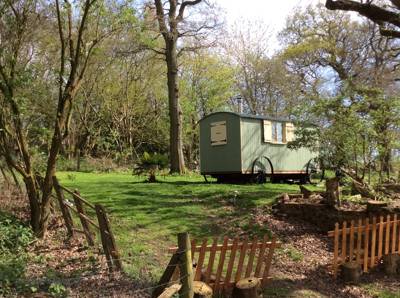 Glamping in West Sussex: A family-run site with cosy shepherd&#39;s huts, all with a superb location on the South Downs Way.