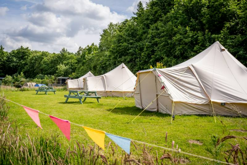 Bell Tent 1 SPINDLE field pitched with porch
