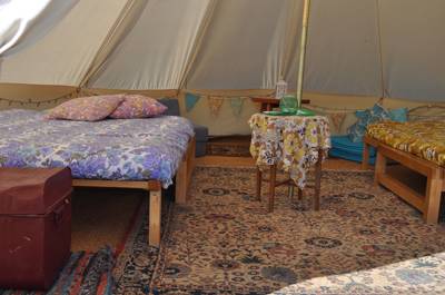 Bell Tent 1 SPINDLE field pitched with porch