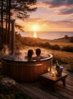 Geodome with wood-fired hot tub
