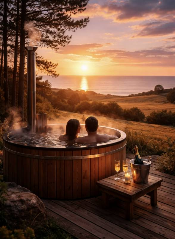 Geodome with wood-fired hot tub