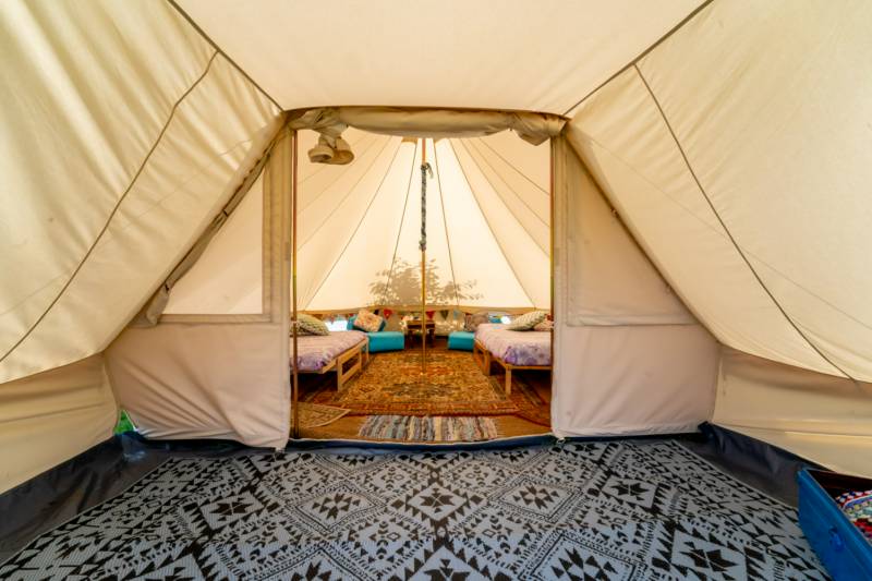 Bell Tent 1 SPINDLE field pitched with porch
